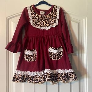 Girls fall boutique long sleeve leopard ruffle dress or shirt  medium